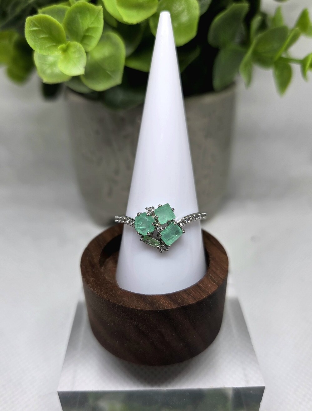 BP Mint Green Square Cluster Sterling Ring